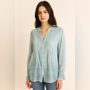 Soft Surroundings Embroidered Peasant Blouse Women’s Size xl Boho Lace Hem